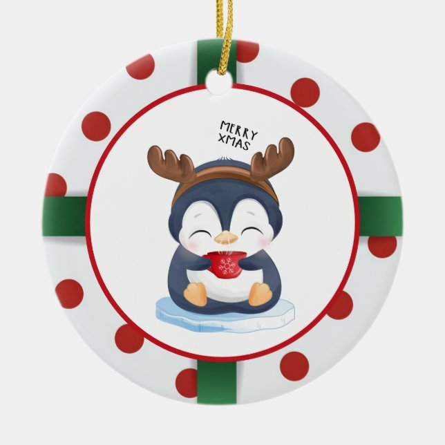 Cute jul Penguin Julgransprydnad Keramik (Framsidan)