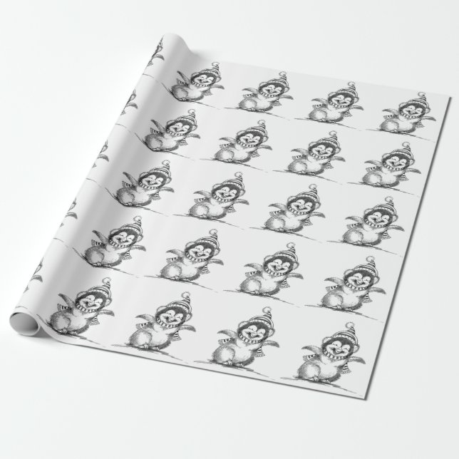 Cute Jul Penguin, Lycklig Baby Bird Presentpapper (Utrullad)