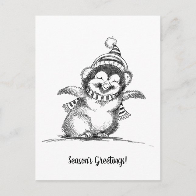 Cute Jul Penguin, Lycklig Baby Bird Vykort (Framsida)