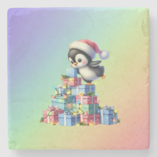 Cute Jul Penguin med gåvor och Ljus-kort Stenunderlägg
