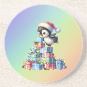 Cute Jul Penguin med gåvor och Ljus-kort Underlägg
