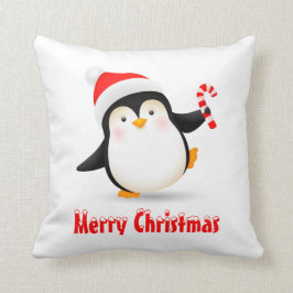 Cute jul Penguin med Santa Hat och Candy cane Kudde