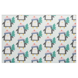 Cute jul Penguin Mönster i Teal Mint Tyg