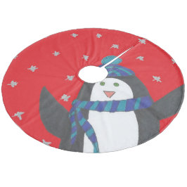 Cute jul Penguin on Red Julgransmatta Fleece