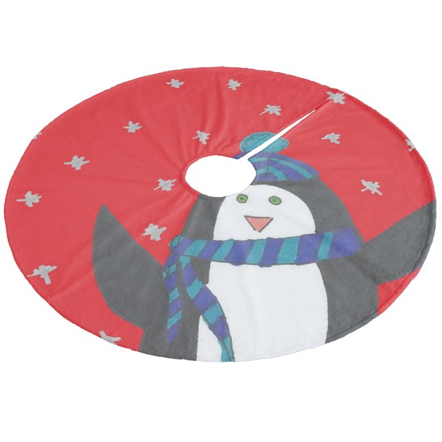 Cute jul Penguin on Red Julgransmatta Fleece (Vinklad)