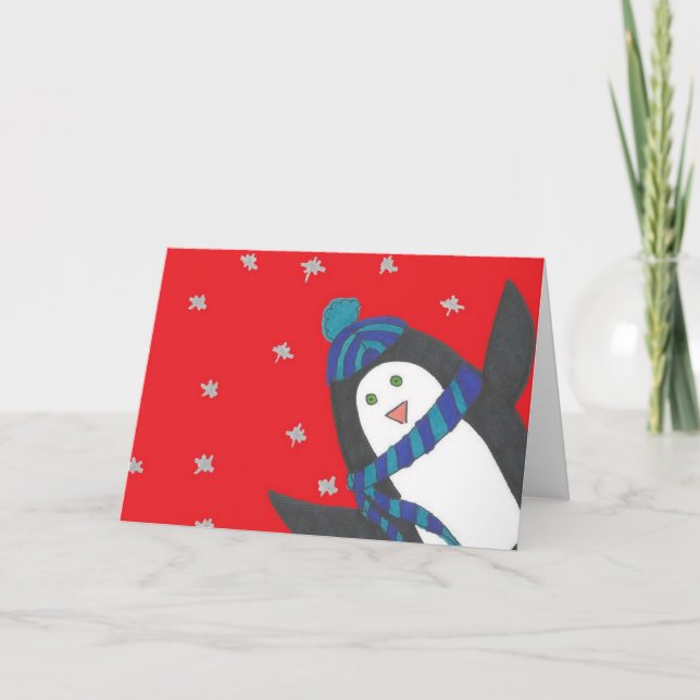 Cute jul Penguin on Red Kort (Framsida)