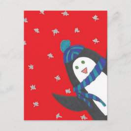 Cute jul Penguin on Red Vykort