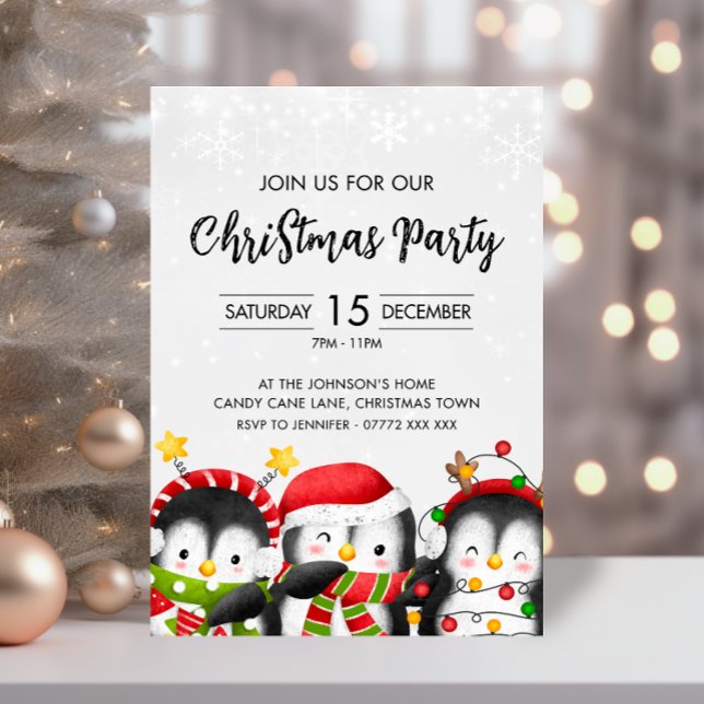 Cute Jul Penguin-partiets inbjudan (Penguin Christmas Party Invitation)