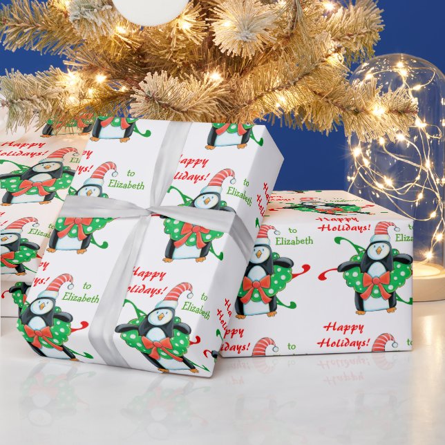 Cute jul Penguin Personlig Kids Presentpapper (Helgdagar)