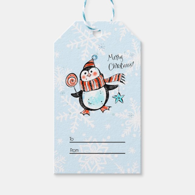 Cute jul Penguin Presentetikett (Framsidan)