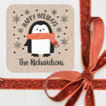 Cute jul Penguin Winter Helgdag Stickers Fyrkantigt Klistermärke<br><div class="desc">En söt personlig julklapp med ord Glad helg och en söt Penguin med en scarf. Underbar för att du ska ta på dig dina bakade helgdag,  presenter och julkort,  för dina vänner och din familj. Designad av Blackberry Boulevard.</div>