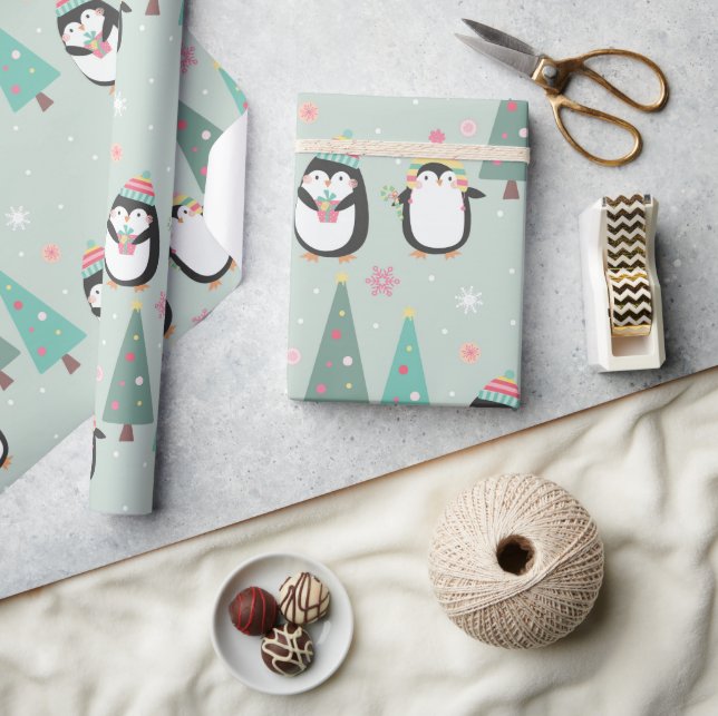 Cute Jul Penguins Presentpapper (Hantverk)