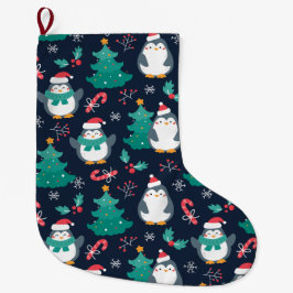 Cute Jul Penguins Stor Julstrumpa