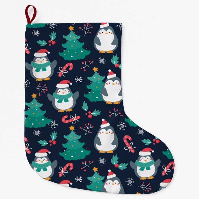 Cute Jul Penguins Stor Julstrumpa (Framsidan)