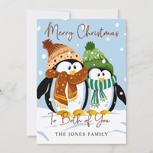 Cute jul-penguins-vinterkort, Helgdag Julkort (Framsida)