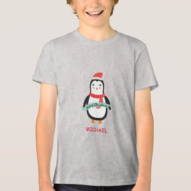 Cute jul Penquin "God jul" Personali T Shirt (Framsida)