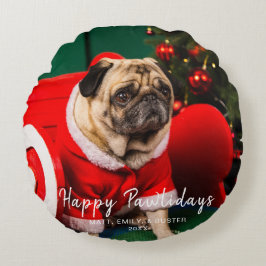 Cute jul Peppy Hund Pet Photo Älskare Red Grönt Rund Kudde