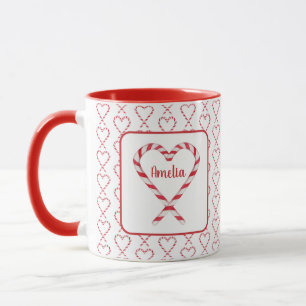 Cute Jul Personlig Namn Candy cane Hearts Mugg