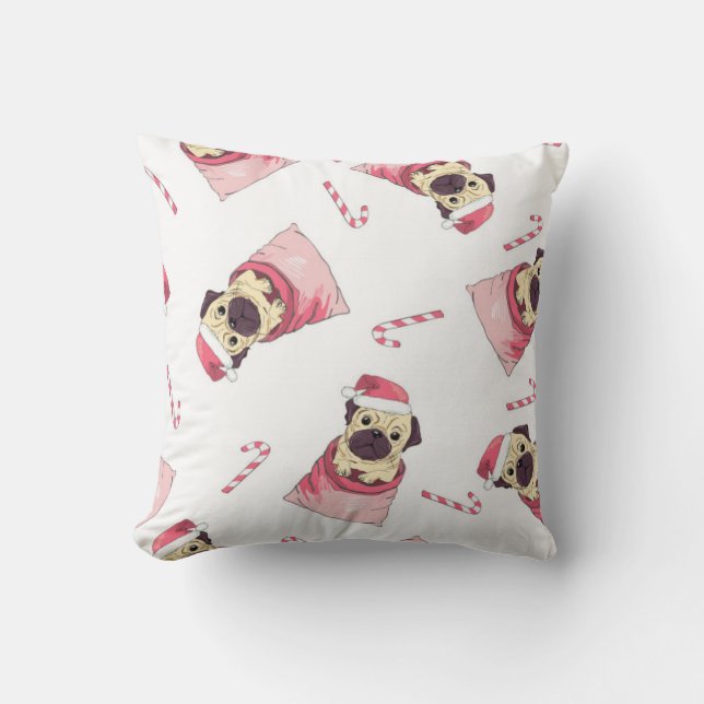 Cute jul Pug Mönster Kudde (Framsida)
