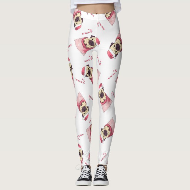 Cute jul Pug Mönster Leggings (Framsida)