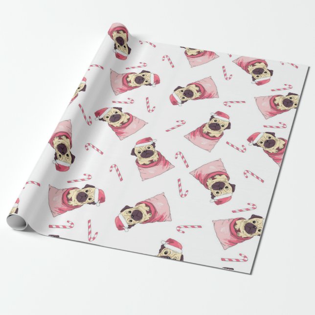 Cute jul Pug Mönster Presentpapper (Utrullad)