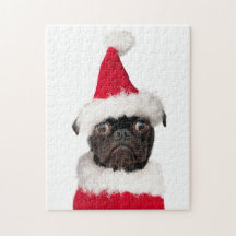 Cute Jul Pug Puppy Santa