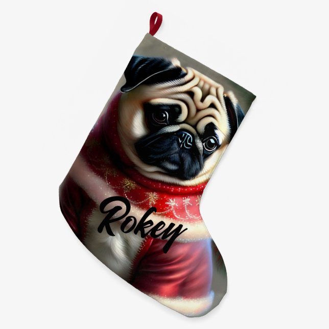 Cute Jul Pug Stor Julstrumpa (Framsidan (Hängande))