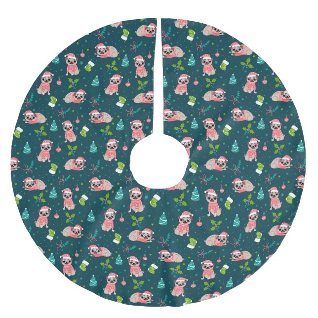 Cute Jul Pugs Julgransmatta Borstad Polyester (Framsidan)