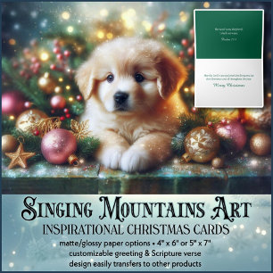 Cute jul Puppy inspirational Christian Verse Helgkort