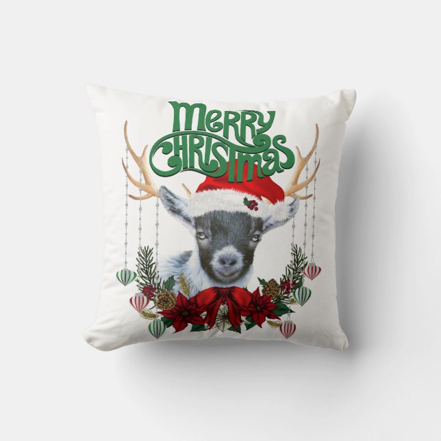 Cute jul Pygmy Goat med Antlers och Wandan Kudde (Framsida)