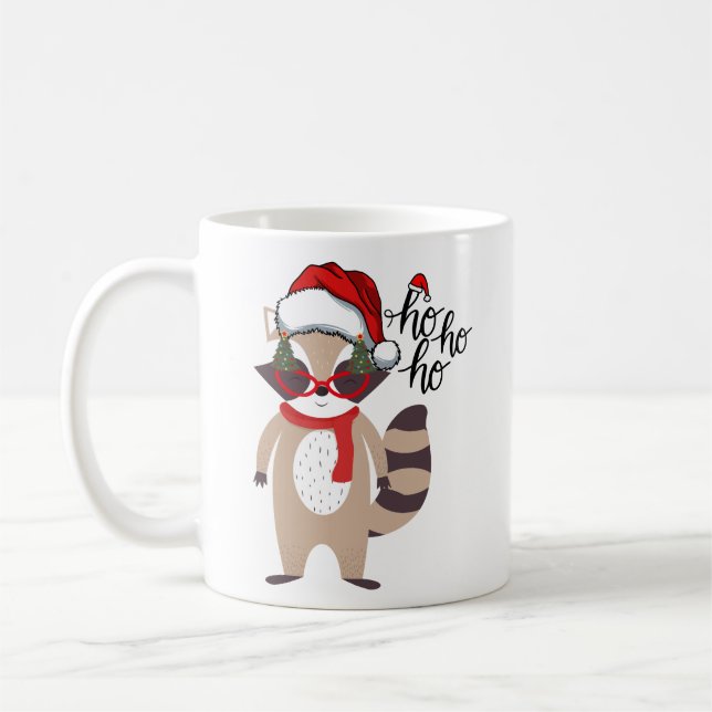 Cute jul Raccoon Gift Cute Helgdag Funny Kaffemugg (Vänster)