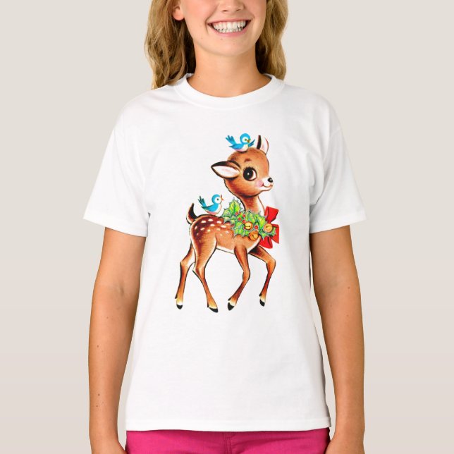 Cute Jul Red Bow Grönt Holly Reindeer Barn T Shirt (Framsida)