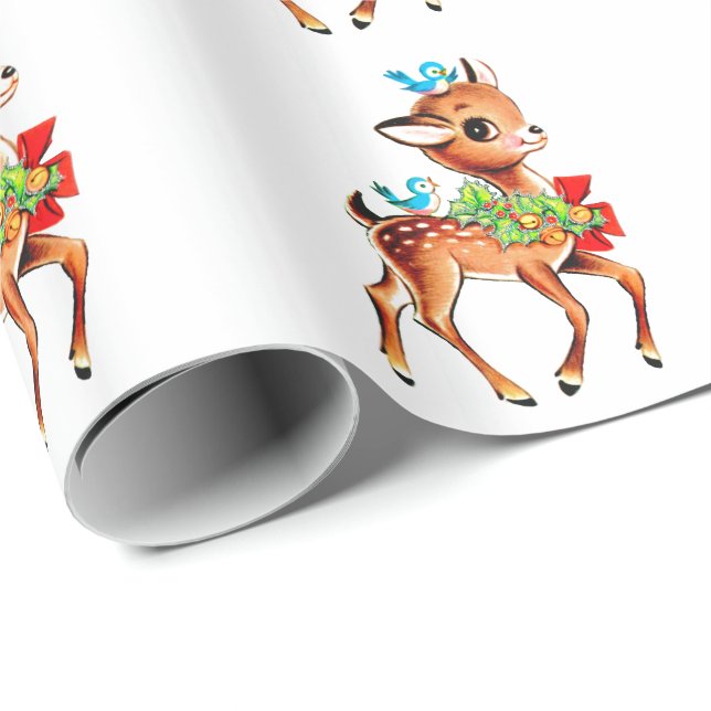 Cute jul Red Bow Grönt Holly Reindeer Presentpapper (Rullad Hörn)