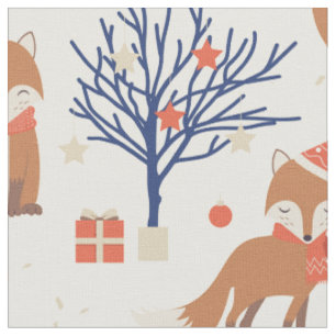 Cute Jul Red Fox-Orangen Escarfar Vita Tyg