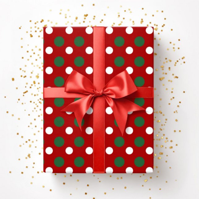 Cute Jul Red Grönt Polka dots Mönster Presentpapper (Cute Christmas Red Green Polka Dots Pattern Wrapping Paper)