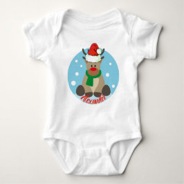 Cute Jul Red Nose Reindeer med jultomtens hatt T Shirt