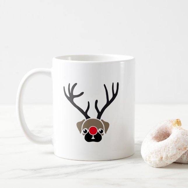 Cute jul Red Nose Rudolph Pug Antlers Kaffemugg (Med munk)