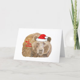 Cute Jul Red Realistic Bear Teckning Helgkort