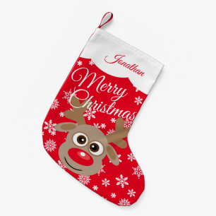 Cute jul Reindeer Red White Script Namn Liten Julstrumpa