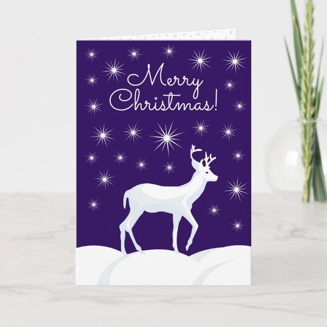 Cute jul Reindeer Snö Nattstjärna Himlar Helgkort (Framsida)