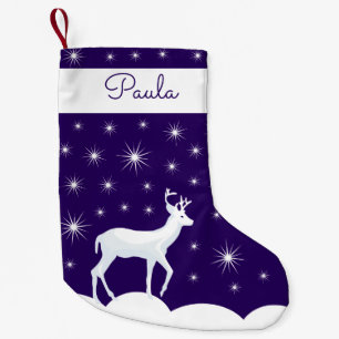 Cute jul Reindeer Snö Nattstjärna Himlar Liten Julstrumpa
