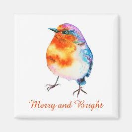 Cute jul Robin Watercolor Merry och Bright Magnet
