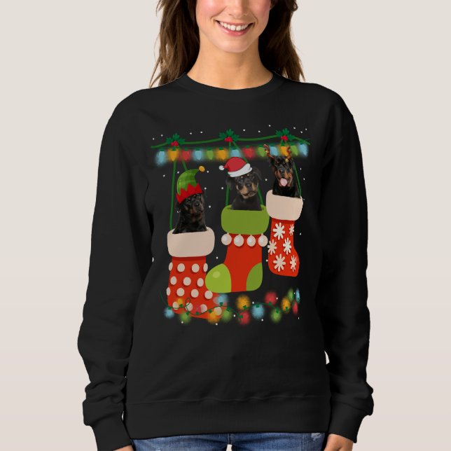 Cute jul Rottweiler Sock Julafton Reindeer Santa T Shirt (Framsida)