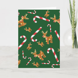 Cute jul Rudolph Candy cane Mönster Grönt Helgkort