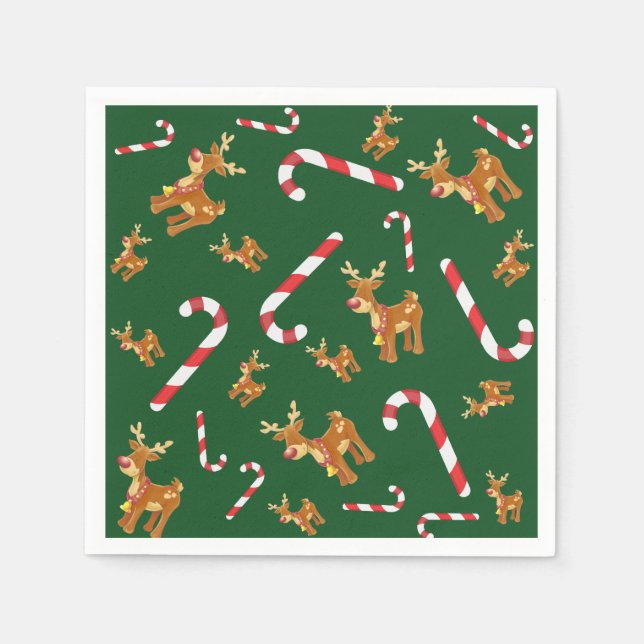Cute jul Rudolph Candy cane Mönster Grönt Pappersservett (Framsidan)