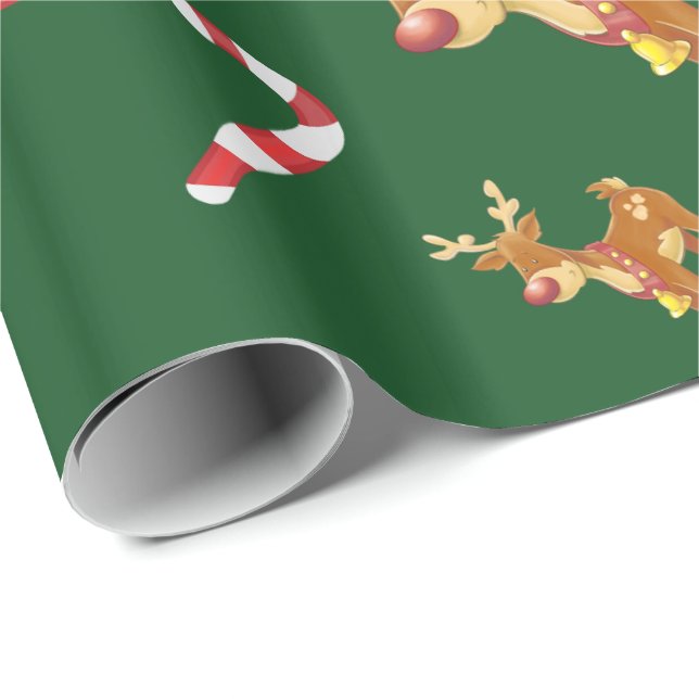 Cute jul Rudolph Candy cane Mönster Grönt Presentpapper (Rullad Hörn)