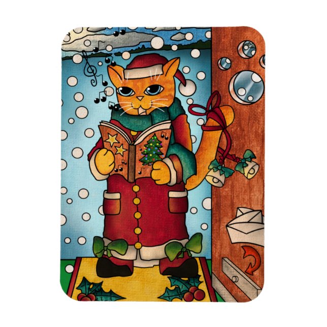 Cute jul Sång Singer Cat Magnet (Vertikal)