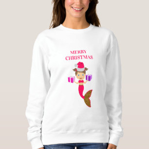 Cute Jul-Sjöjungfrun Girl Santa Hat Julafton T Shirt