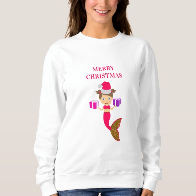 Cute Jul-Sjöjungfrun Girl Santa Hat Julafton T Shirt (Framsida)