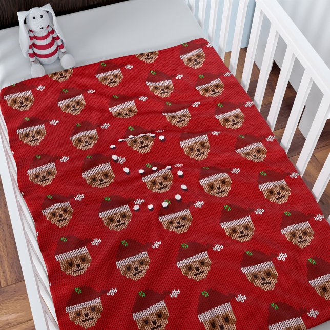 Cute jul Sloth Mönster Kids Monogrammed Red Fleecefilt (A cute Santa Sloth pattern fleece blanket with space for your initial. Merry Slothmas!)